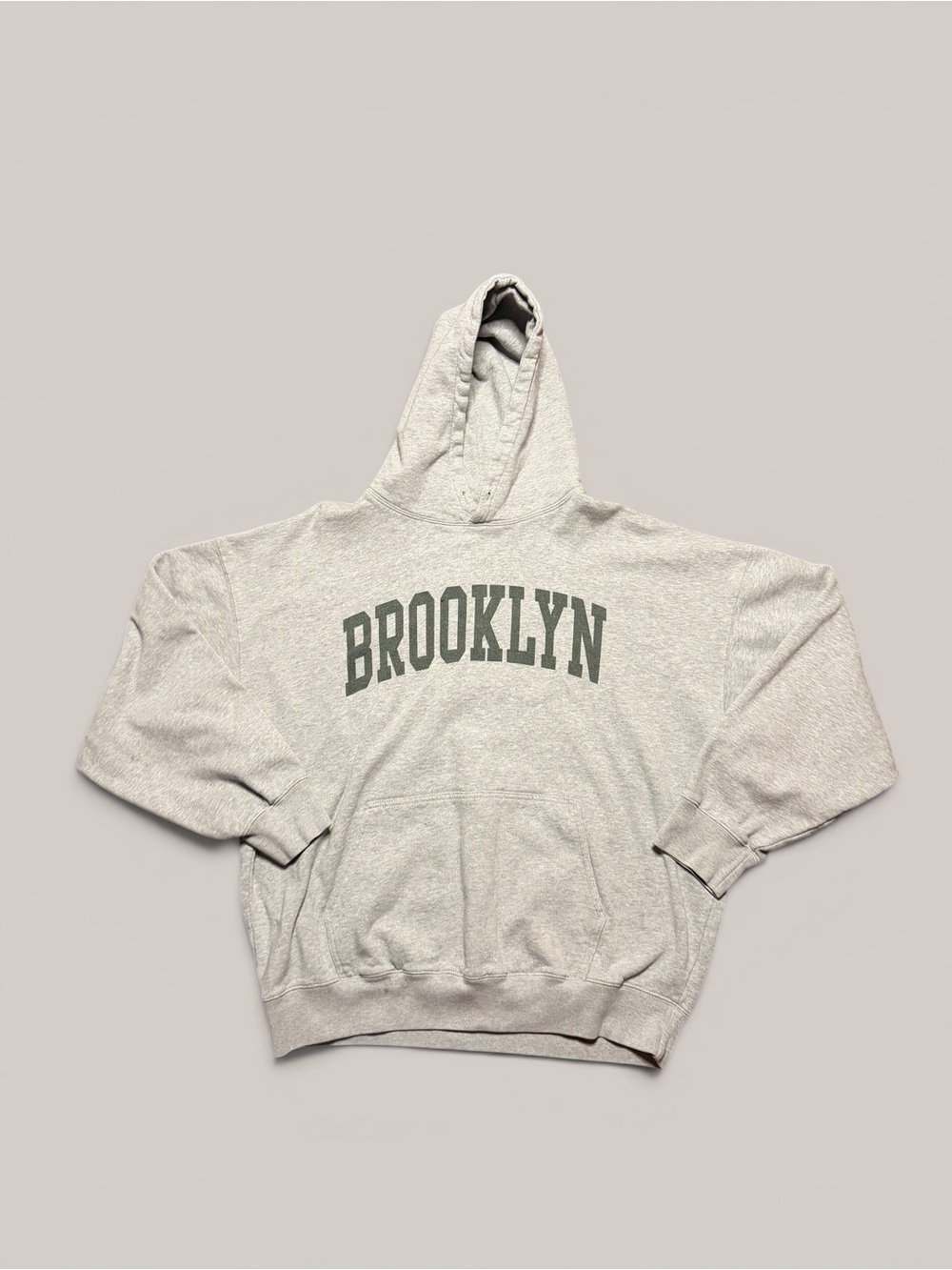 John Galt Light Grey Hoodie with ‘BROOKLYN’ in Dark Green Arched Lettering